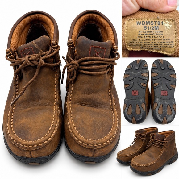 Twisted X Shoes - Twisted X Womens Driving Moc Steel Toe Work Boots Brown Leather WDMST01 Size 5.5